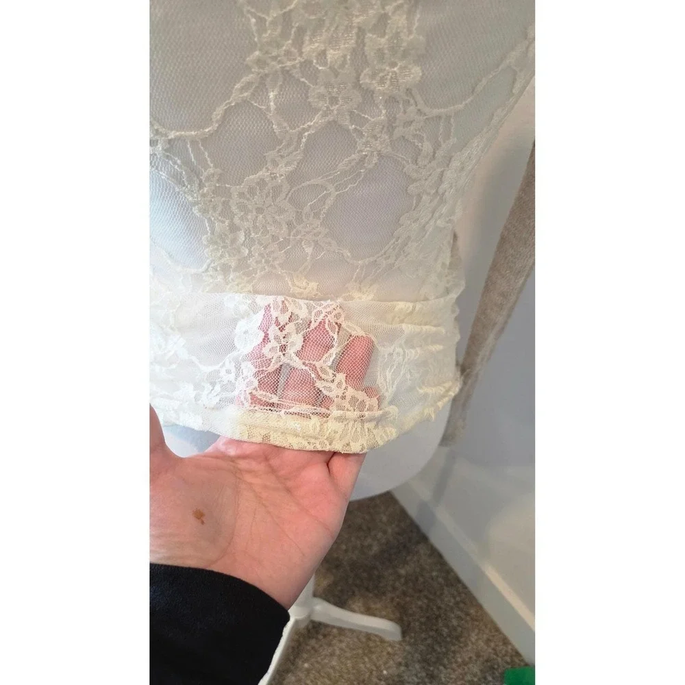 Wet Seal Long Sleeve‎ Knit Top Y2K Lace Back Sheer Metallic  Size Small Romantic